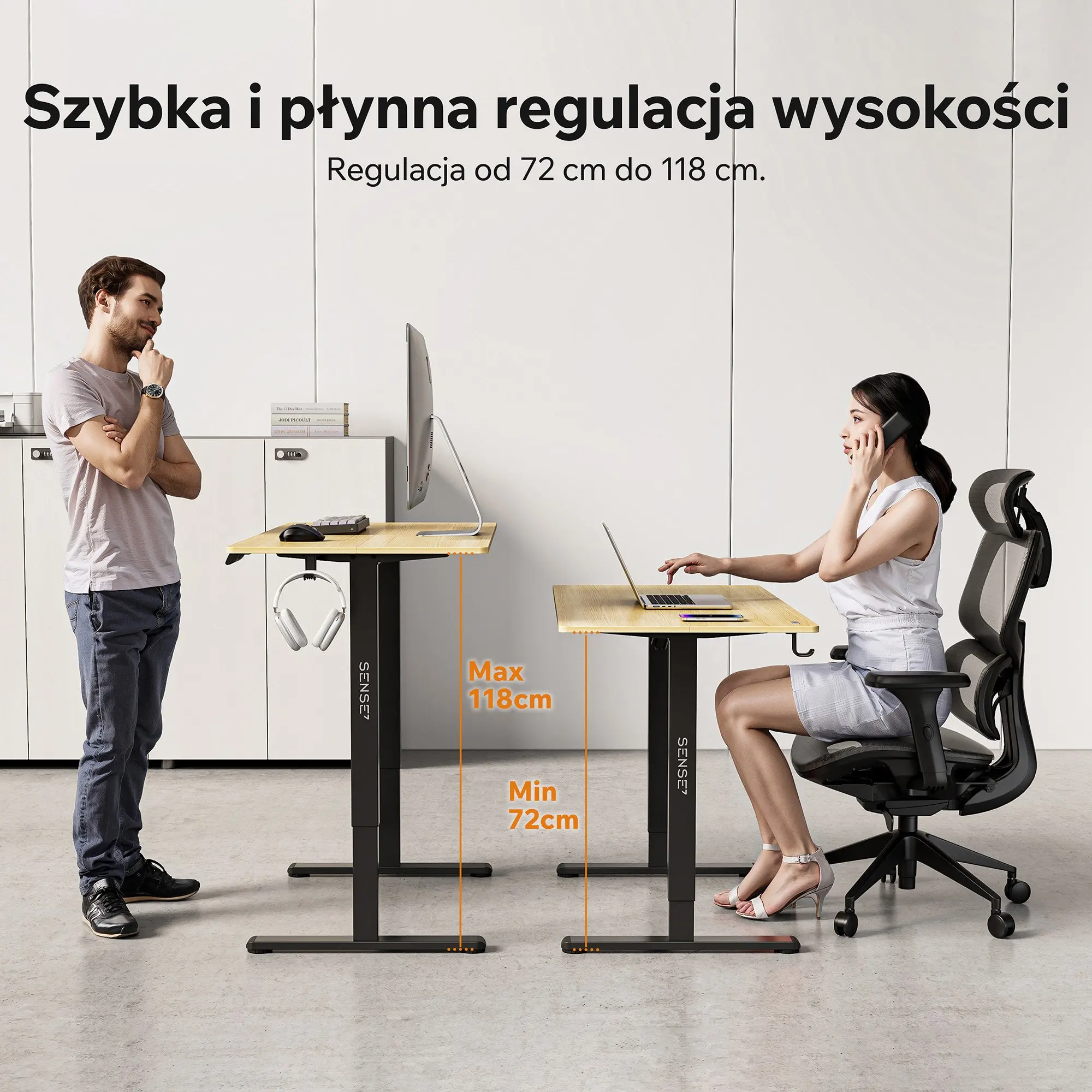 Ergonomiczne biurko z elektryczną regulacją wysokości 72-118 cm