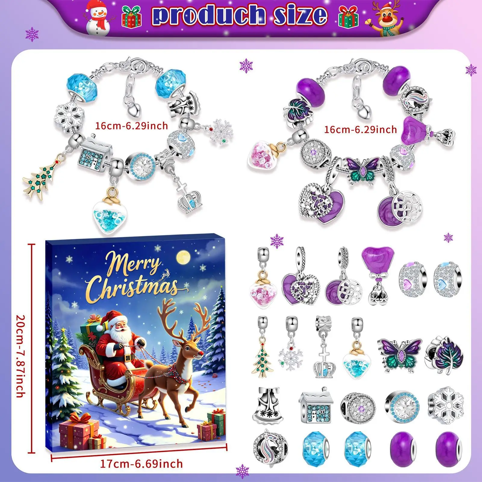 Kalendarz adwentowy z biżuterią na każdy dzień, charmsy, bransoletka, różne warianty