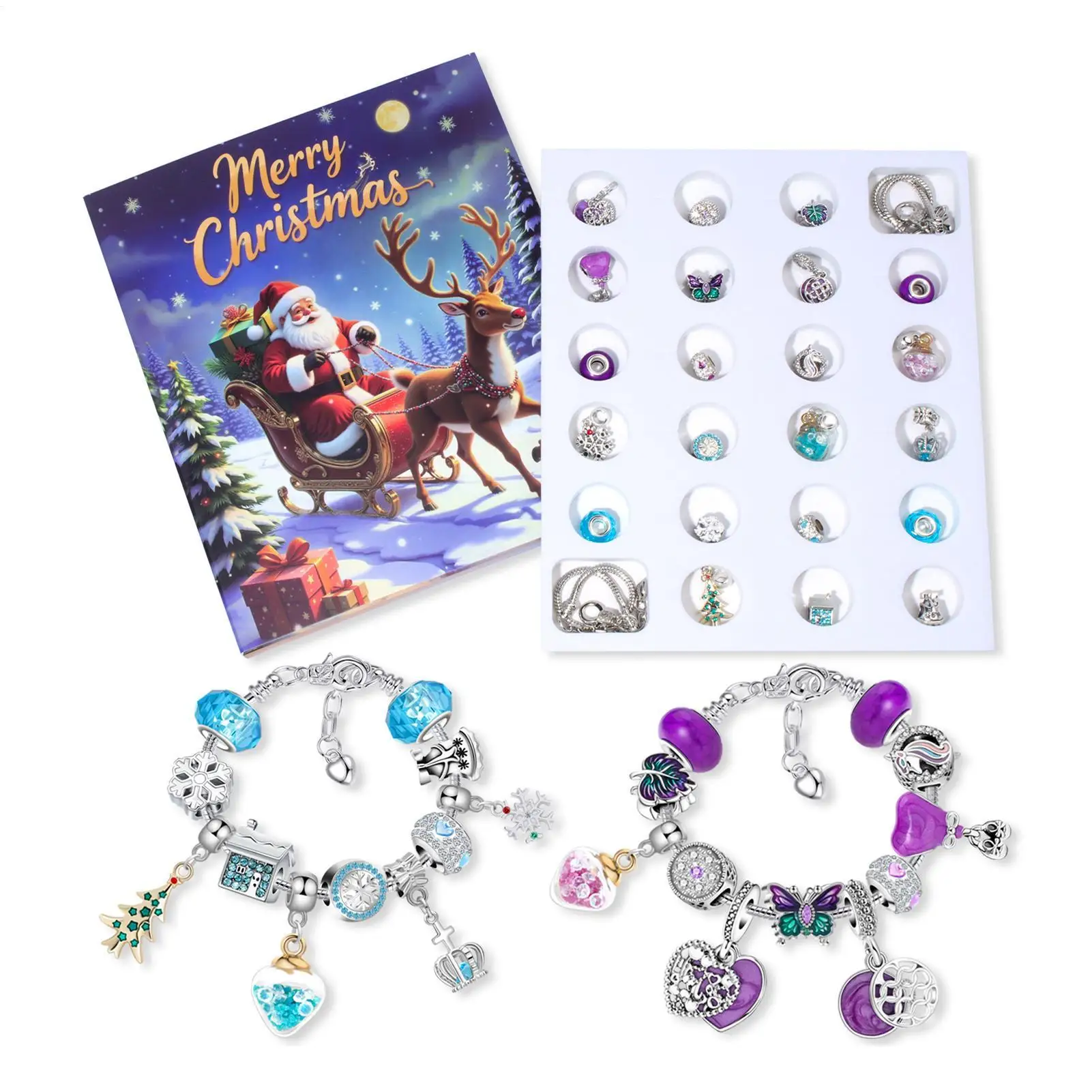 Kalendarz adwentowy z biżuterią na każdy dzień, charmsy, bransoletka, różne warianty