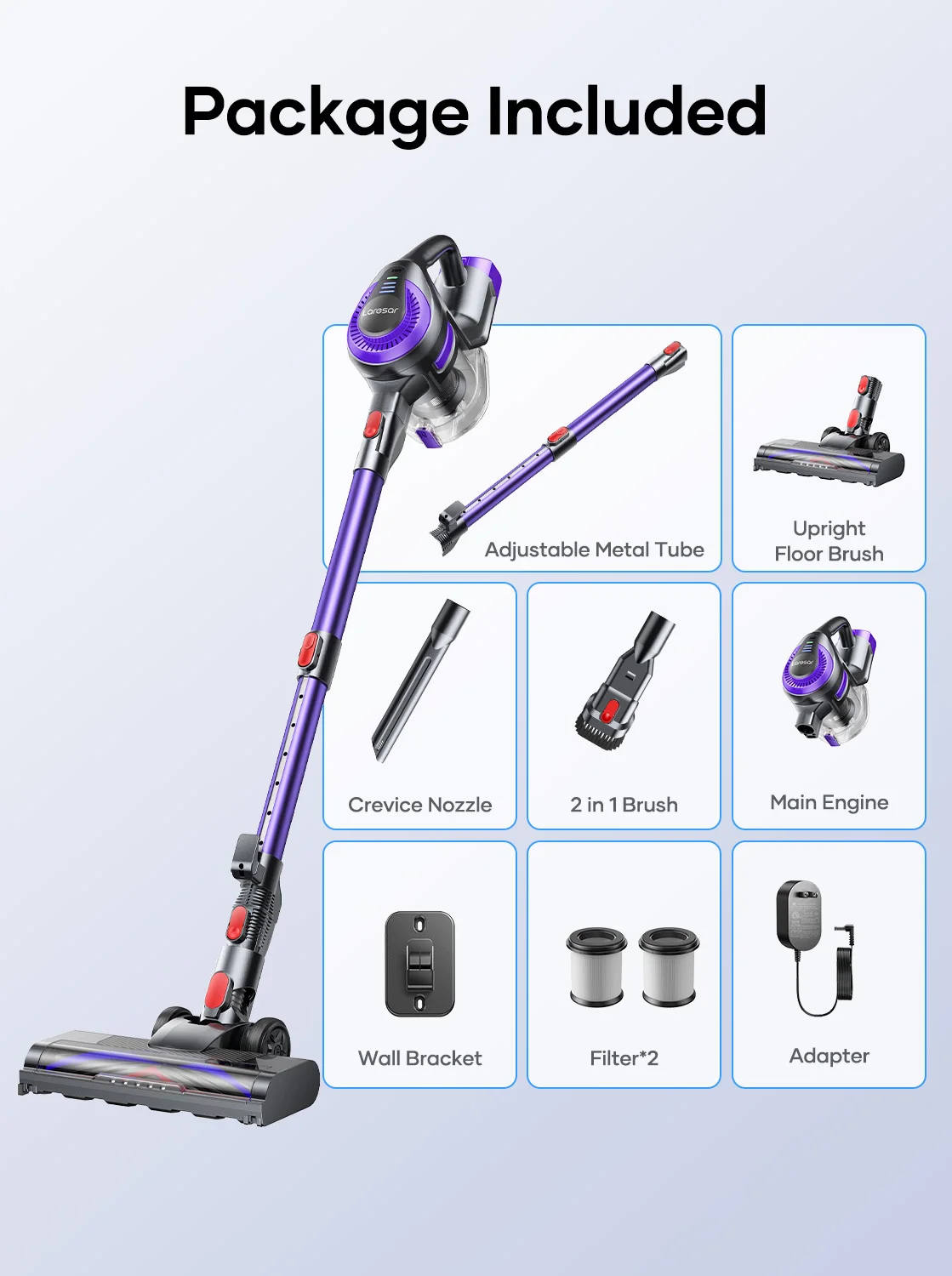 Odkurzacz bezprzewodowy Laresar V10 Lite 38000Pa, ręczny, mocne ssanie, przycisk, inteligentne urządzenie domowe do dywanów, włosów, 45 minut pracy