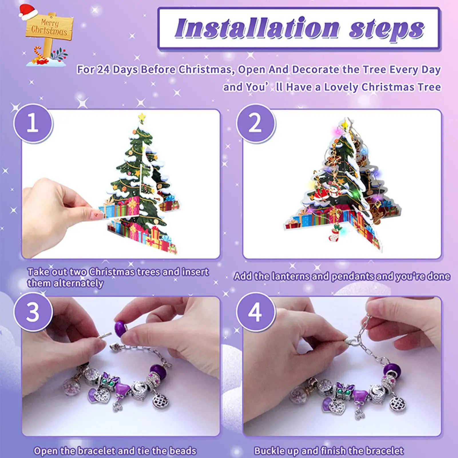 Kalendarz adwentowy z biżuterią na każdy dzień, charmsy, bransoletka, różne warianty